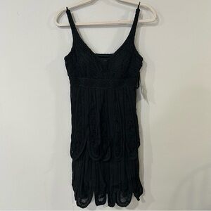 NWT Sue Wong Embroidered Tiered Sleeveless V-Neck Black Cocktail Dress Size 6